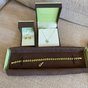 New in Box Peridot jewelry set in 14k white and yellow gold.